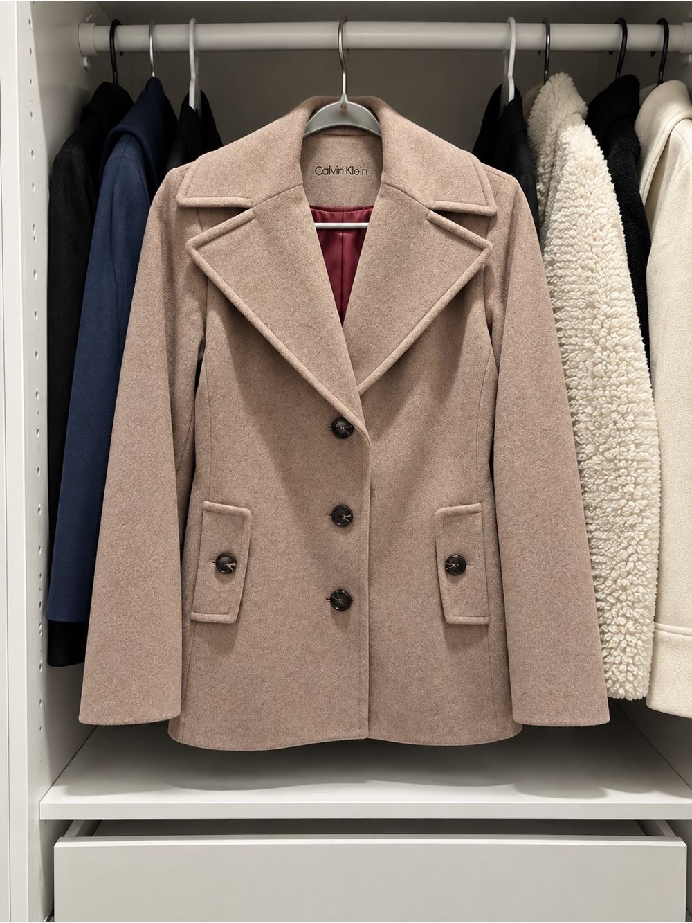 Calvin Klein Women's Taupe Peacoat with Notch Collar